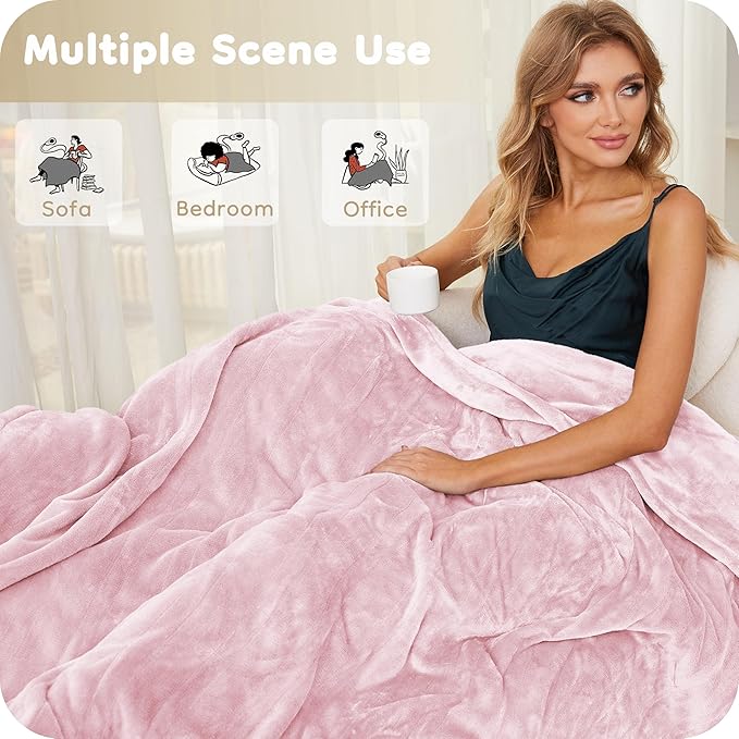Electric Heated Blanket Queen Size 84"x90", with Dual Control Breathable & Luxurious Flannel, with 4 Heating Levels & 10 Hours Auto-Off, Fast Heating, Machine Washable, for Bedding -Light Pink