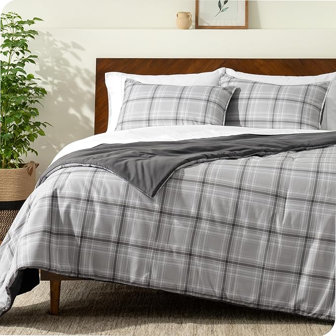 Bare Home Comforter Set - King Size - Ultra-Soft - Goose Down Alternative - Premium 1800 Series - All Season Warmth Comforter (King, Tartan Plaid/Grey)