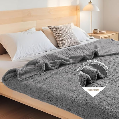 Electric Heated Blanket Throw Size 50"×60" with 9 Heating Levels & 1-10 Hs auto Off, Heating Throw Double Sided Sherpa, Energy Efficient, Machine Washable, for Sofa & Office, Light Gray