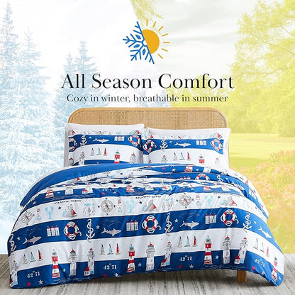 Southshore Fine Living, Inc. 3-Piece California King Size Comforter Set with 2 Pillow Shams, Down Alternative, Cozy Microfiber, Soft Coverlet, Bed Set King/California Size, Reversible Atlantic Blue