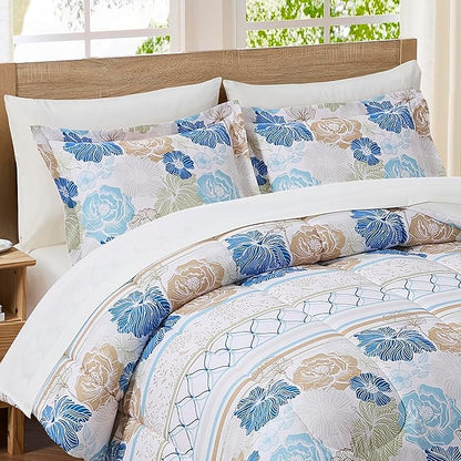 Floral Comforter Set Twin Size with Sheets Bed in a Bag – Deep Pocket Fitted Sheet with Elastic Corners, Cozy Comforter, Pillowcases & Shams – Soft Microfiber All Season Bedding – Machine Washable