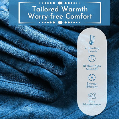 Electric Heated Blanket 62"x84" Twin Size Flannel Heated Blanket, Cozy & Warm for All Night, 5 Heat Settings & 10 Hours Auto Off, Machine Washable, Teal Blue
