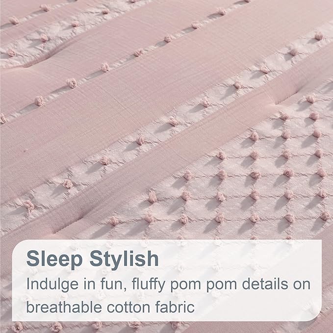 Swift Home Layla 100% Cotton Washed Clip Jacquard Gauze 5-Piece Bedding Comforter Set, All Season & Breathable, Oeko-TEX Certified – Hushed Blush, Full/Queen