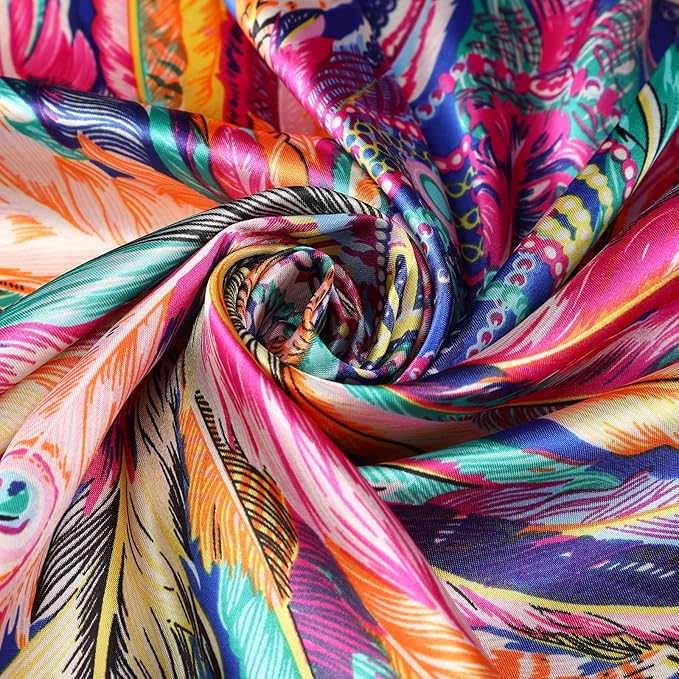 AWAYTR 35” Satin Large Square Head Scarves - 4PCS Silk Like Neck Scarf Hair Sleeping Wraps Satin Silk Scarfs for Women