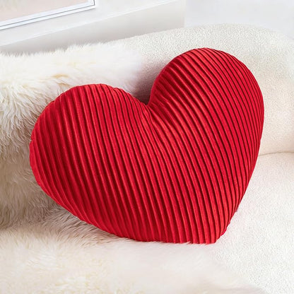 AELS Heart Shaped Pillow, 20 Inches Pleated Velvet Love Pillow, Decorative Throw Pillow for Valentines Day, Wedding, Living Room, Bedroom, Nursery Decor, Red