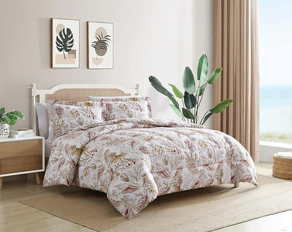 Caribbean Joe Full/Queen 3-Piece Comforter Set, Tropical Coastal Beach Design Bedding, Shells at Sunrise