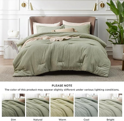Bedsure King Size Comforter Set - Olive Green Soft Bedding for All Seasons, Cationic Dyed Bed Set, 3 Pieces, 1 King Size Comforter (104"x90") and 2 Pillow Shams (20"x36"+2")