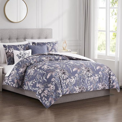 Modern Threads 5-Piece Printed Comforter Set, Thea King in Silver Purple – Soft Comforter, 2 Pillow Shams, and 2 Decorative Pillows