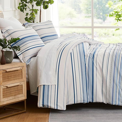 Southshore Fine Living, Inc. 3-Piece Queen Comforter Set, Down Alternative Blue Comforter Full Size with 2 Pillow Shams, Microfiber Bedding Set, Full or Queen Bed, Coastal Stripes Blue