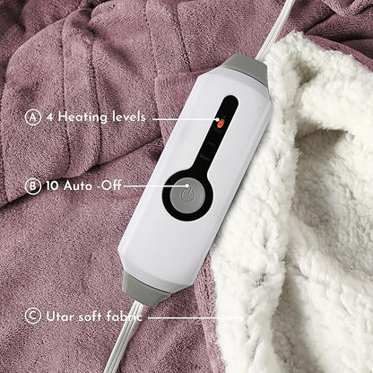Electric Heated Blanket 90"x100" King Size Microplush Cover Blanket, 4 Heat Settings & 10 Hours Auto Off, Cozy & Warm for All Night, Machine Washable, Berry