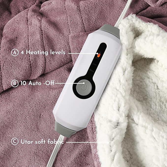 Electric Heated Blanket 84"x90" Queen Size Microplush Cover Blanket, 4 Heat Settings & 10 Hours Auto Off, Cozy & Warm for All Night, Machine Washable,Berry