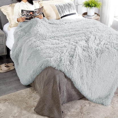 JONIYEAR Extra Large Decorative Fluffy Faux Fur Blanket Full Size 71" x 80",Soft Luxury Lightweight Furry Blankets,Accent Cozy Shaggy Plush Fuzzy Blankets for Bed Couch,Thick Warm Winter Blanket, Grey