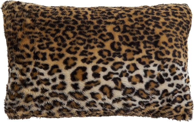 SARO LIFESTYLE Guépard Collection Cheetah Print Faux Fur Throw Pillow with Down Filling, 12" x 20", Brown