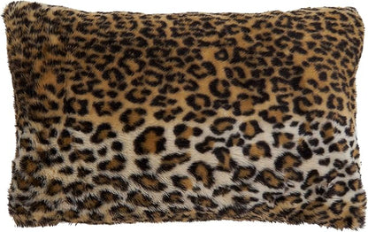 SARO LIFESTYLE Guépard Collection Cheetah Print Faux Fur Throw Pillow with Down Filling, 12" x 20", Brown