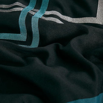Chezmoi Collection Arden 7-Piece Modern Pleated Stripe Embroidered Zigzag Bedding Comforter Set (King, Teal/Black/Gray)