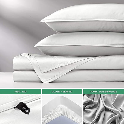 Pure Bamboo Split King Sheets, Genuine 100% Organic Viscose Derived from Bamboo Bed Sheet Set, Soft & Cooling, Double Stitching, 2 Fitted Sheets (Split King, White)