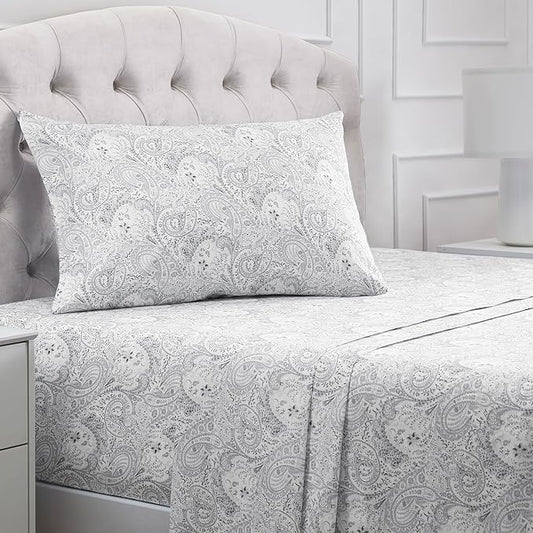Mellanni Twin XL Sheets Set - 3 PC Iconic Collection Bedding - Hotel Luxury, Extra Soft, Cooling Bed Sheets - Wrinkle, Fade, Stain Resistant (Twin Extra Long, Paisley Gray)