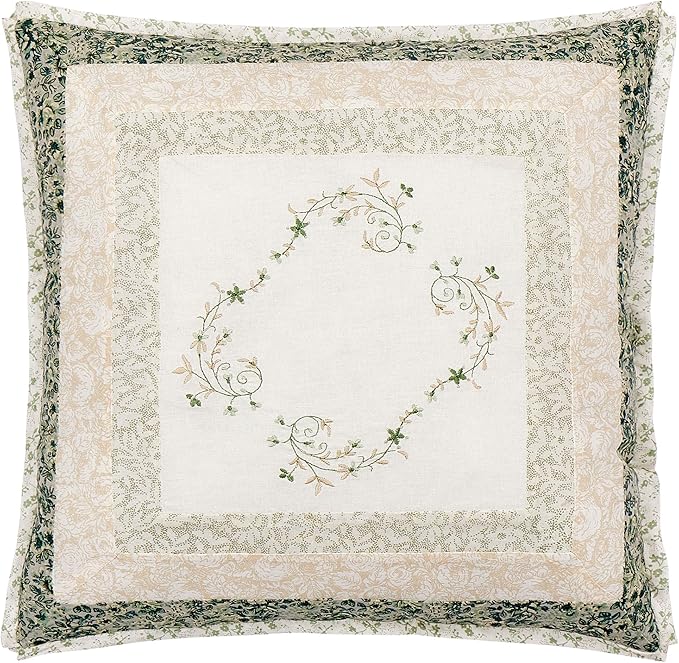 Modern Heirloom Harper Green Floral Embroidered Square Decorative Pillow, 16x16