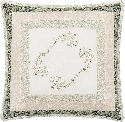 Modern Heirloom Harper Green Floral Embroidered Square Decorative Pillow, 16x16