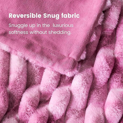 Cozy Bliss Faux Fur Throw Blanket for Couch, Cozy Warm Plush Striped Blanket for Sofa Bedroom Living Room, 60 * 80 Inches Tie-dye Pink