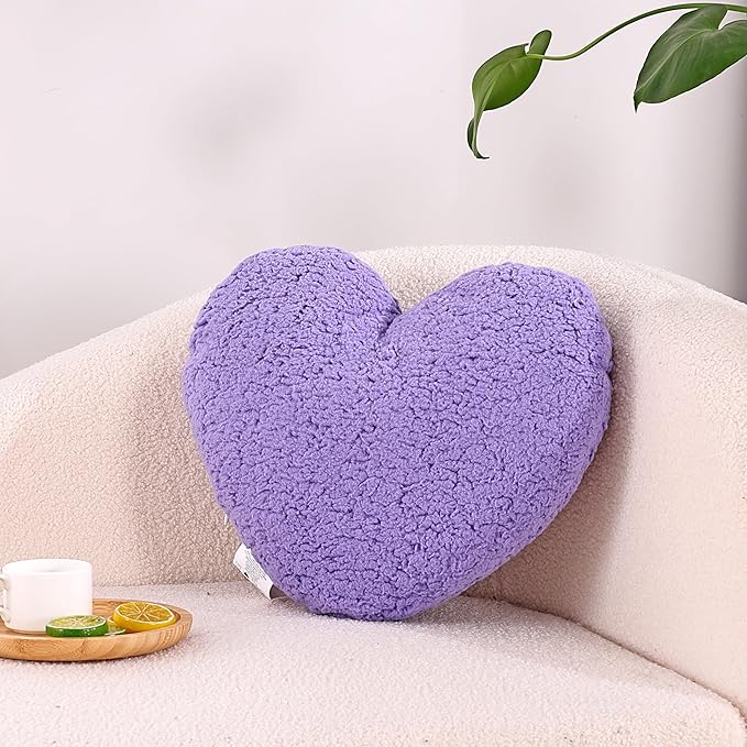 EVOLIVE Heart Pillow, Love Pillow Gifts, 15X17 Inch Large Heart Shaped Pillows, Sherpa Material Room Decor Throw Pillows, Living, Bedroom, Indoor Outdoor (Lavender)