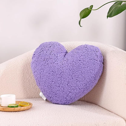 EVOLIVE Heart Pillow, Love Pillow Gifts, 15X17 Inch Large Heart Shaped Pillows, Sherpa Material Room Decor Throw Pillows, Living, Bedroom, Indoor Outdoor (Lavender)