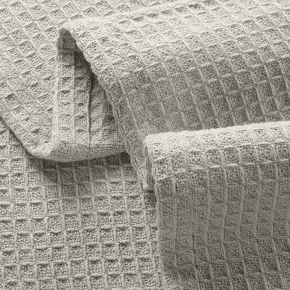 GLAMBURG 100% Cotton Thermal Blanket, Breathable Waffle Blanket, Queen Size, All Season, Light Grey