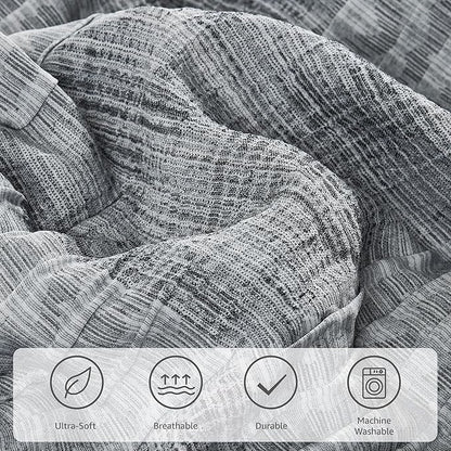 MaiRêve Charcoal Grey King Comforter Set, Textured Design Grey Crinkle Bed in A Bag King Size, 7 Pieces Bedding Set for Men Women with Comforter, Sheets, Pillowcases & Shams 102"x 90"