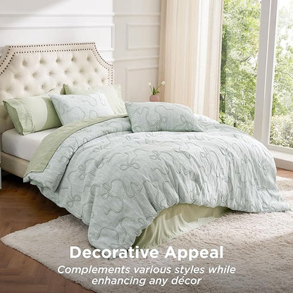 Bedsure Twin/Twin XL Comforter, GentleSoft™ 2 Pieces Bow Cute Bedding Green Room Decor Aesthetic, Twin/Twin XL Bedding Gifts for Her, 1 Bed Green Comforter, 1 Pillow Shams, 68x88 Inches