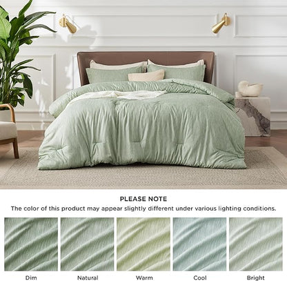 Bedsure Queen Comforter Set - Celadon Green Soft Bedding for All Seasons, Cationic Dyed Bed Set, 3 Pieces, 1 Queen Size Comforter (90"x90") and 2 Pillow Shams (20"x26"+2")