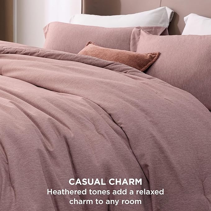Bedsure Twin/Twin XL Comforter Set - Dusty Rose Soft Bedding for All Seasons, Cationic Dyed Bed Set, 2 Pieces, 1 Twin Size Comforter (68"x88") and 1 Pillow Sham (20"x26"+2")