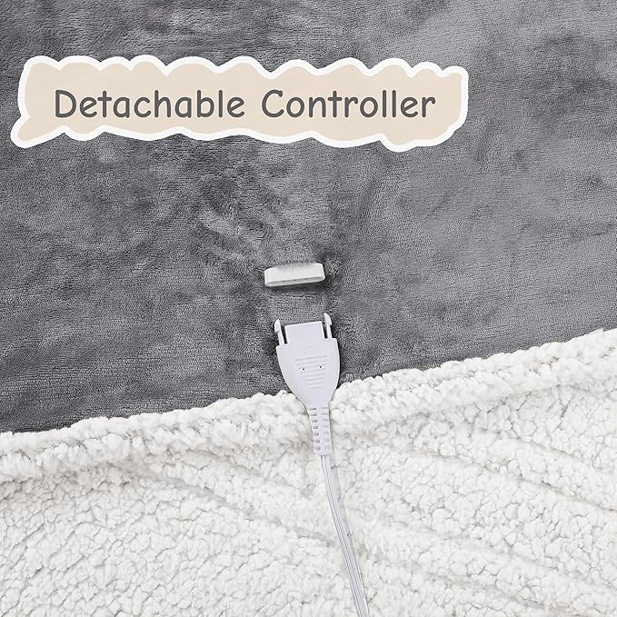 Electric Heated Blanket Throw Size 50"x60", Soft Flannel with Overheat Protection, 9 Adjustable Heat Settings & 10-Hour Auto-Off Timer, Fast Heating for Winter Comfort, Light Grey