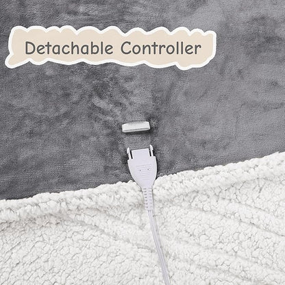 Electric Heated Blanket Throw Size 50"x60", Soft Flannel with Overheat Protection, 9 Adjustable Heat Settings & 10-Hour Auto-Off Timer, Fast Heating for Winter Comfort, Light Grey