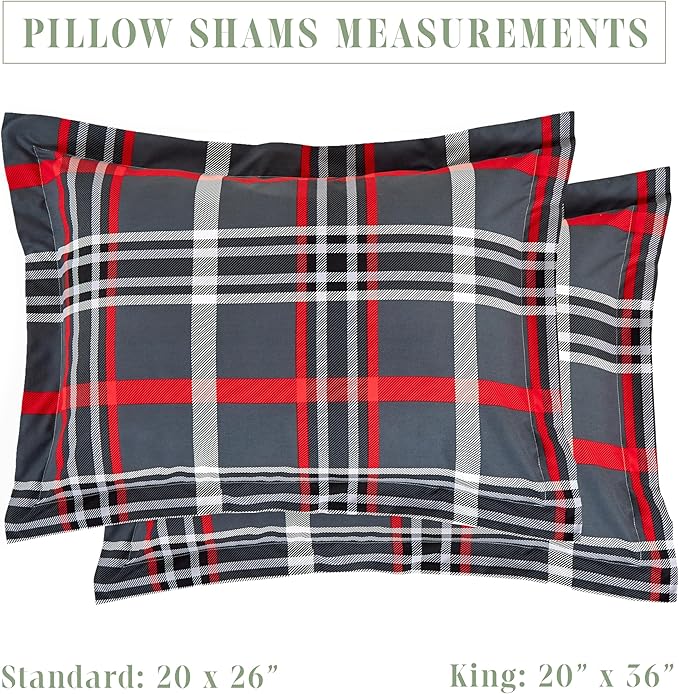 Elegant Comfort 8-Piece Lodge Plaid Reversible Comforter Set - All Season Bed in a Bag, 4-Piece Sheet Set Featuring Smart Pockets, Matching Shams and Decorative Pillow, King/California King, Gray