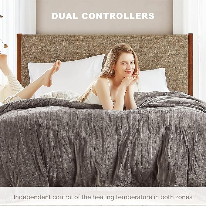 Degrees of Comfort Washable Heated Blanket for Twin Size Bed, UL-Certified Heater Blankets, Auto Shut Off | Machine Washable | Grey, 62Wx84L