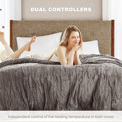 Degrees of Comfort Washable Heated Blanket for Twin Size Bed, UL-Certified Heater Blankets, Auto Shut Off | Machine Washable | Grey, 62Wx84L