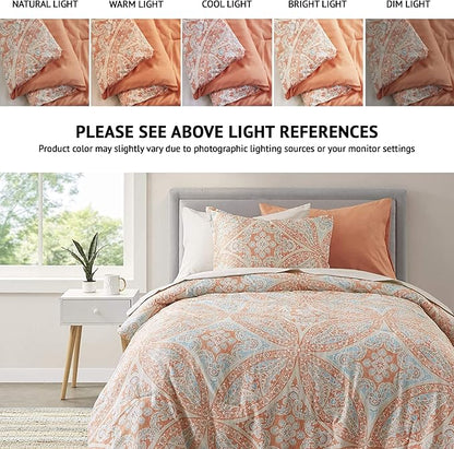 Comfort Spaces Bed in A Bag - Trendy Casual Design Cozy Comforter with Complete Sheet Set with Side Pocket, All Season Cover, Matching Shams, Twin XL(66 in x 90 in), Gloria, Damask Coral 6 Piece