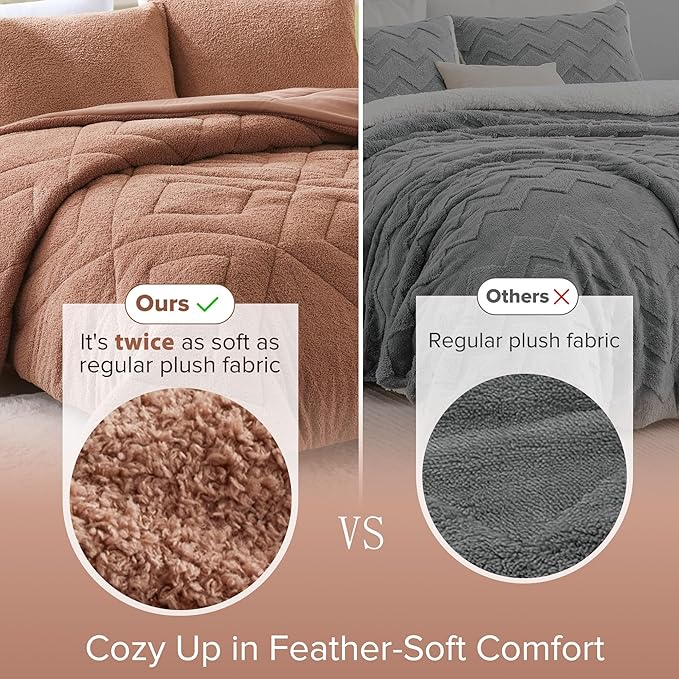 Comfort Spaces Twin Comforter Set Reversible Feather-Soft Plush Comforters for Twin Size Bed All Season Lightweight Shearling Fleece Sherpa Comforter Twin Size Bed Set, Twin/Twin XL, Brown 2 Piece