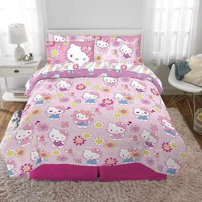 Franco Kids Bedding Super Soft Comforter and Sheet Set with Sham, 7 Piece Full Size, Hello Kitty(Prints may vary)