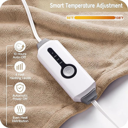 Electric Heated Blanket Full Size 72"×84", Breathable & Luxurious Flannel, Soft Warm Gift with Over-Heat Protection, 4 Heating Levels & 10 H Auto Shut Off, Machine Washable, Light Brown