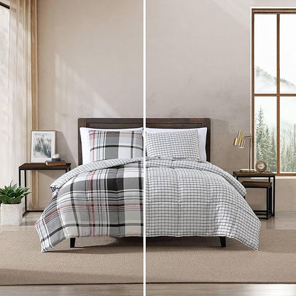 Eddie Bauer- King Comforter Set, Reversible Microsuede Bedding with Matching Sham(s), Casual Home Decor (Normandy Plaid Black, King)