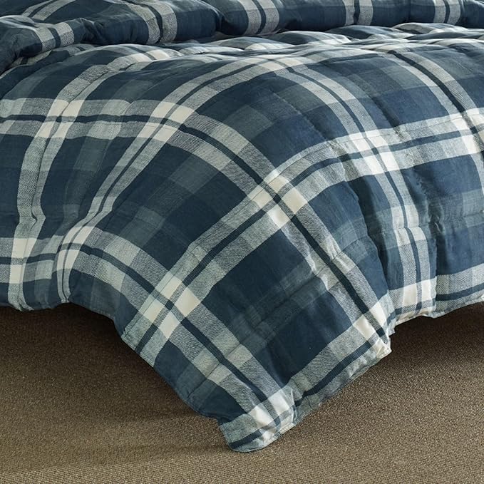 Nautica - King Size Comforter Set, Reversible Bedding with Matching Shams, Stylish Plaid Home Decor (Crossview Navy, King)