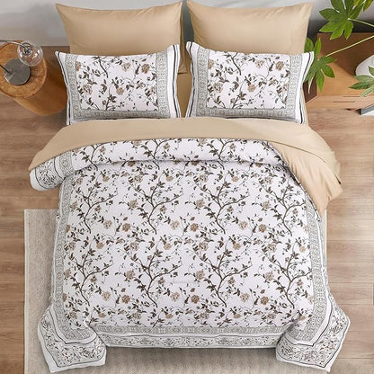 Dobuyly Brown King Size Comforter Set, Floral Botanical Bedding Set 7 Piece Bed in a Bag King, Soft Microfiber Flowers Bedding Comforter Sets with Sheets for All Season