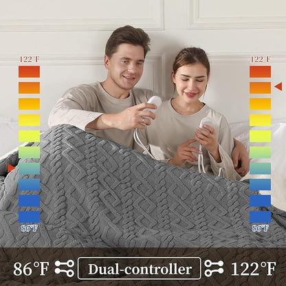 Heated Blanket Queen Size, Queen Size Electric Blanket Dual Control with 5 Heating Levels & 10 Hours Auto Off, Fast Heating with Overheat Protection, 3D Pattern Design, 100" x 90", Gray