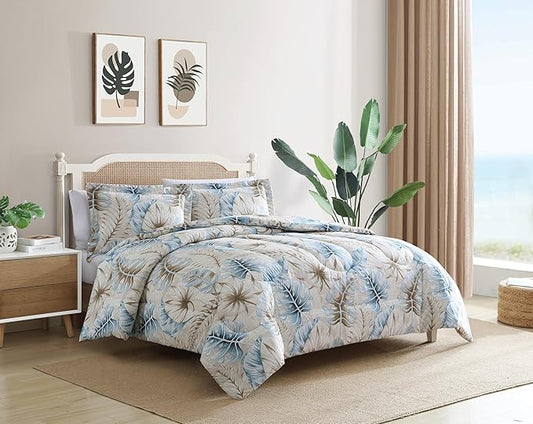 Caribbean Joe King 3-Piece Comforter Set, Tropical Coastal Beach Design Bedding, Dancing Palms