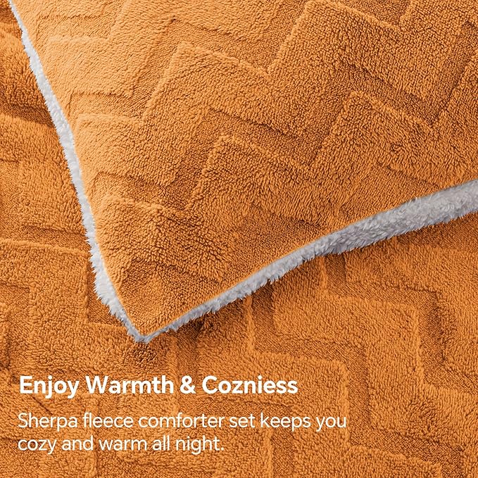 BEDELITE Fluffy Queen Comforter Set - Super Soft Sherpa Burnt Orange Comforter for Queen Size Bed, Luxury Warm Bedding Set for Winter, Fuzzy Bed Set 3 Pieces (1 Comforter, 2 Pillowcases)
