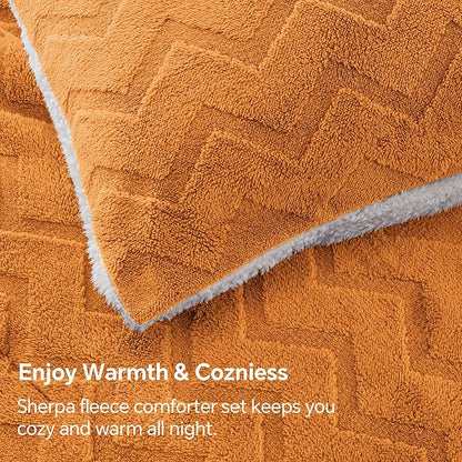 BEDELITE Fluffy Queen Comforter Set - Super Soft Sherpa Burnt Orange Comforter for Queen Size Bed, Luxury Warm Bedding Set for Winter, Fuzzy Bed Set 3 Pieces (1 Comforter, 2 Pillowcases)