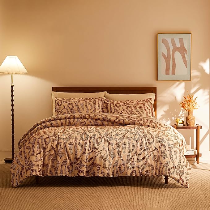 Southshore Fine Living, Inc. Oversized King Size Comforter Bedding Set, Down Alternative Filling, Modern Abstract Bed Spread, California/King Comforter & Matching Shams, Rust Khari
