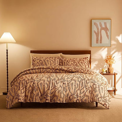 Southshore Fine Living, Inc. Oversized King Size Comforter Bedding Set, Down Alternative Filling, Modern Abstract Bed Spread, California/King Comforter & Matching Shams, Rust Khari