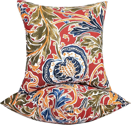 JMGBird Water-Resistant Outdoor Pillows Set of 2, 18x18 inch Durable Red with Pomegranate Flower Pattern Throw Pillows with Inserts for Patio Furniture